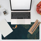 Eflxamz Large Gaming Mouse Pad, Koi Fish Ink Painting Desk Mat, Golden Line Lotus Desk Pad, Extended Big Computer Keyboard Mouse Pad with Non-Slip Base and Stitched Edge, 35.4"x15.7"