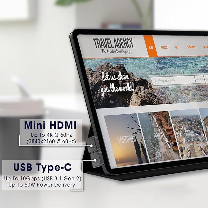 Kado Portable Monitor 180 Degree Adapter Set - Mini HDMI to HDMI 4K 60Hz U Shaped USB-C to USB-C USB 3.1 Gen 2 10Gbps 60W PD Charging Extender Converter for Laptop and Tablet (Major Combo)