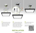 ASD LED 12" Square Flush Mount Ceiling Light Fixture, Low Profile Surface Lighting | 5CCT, Dimmable, Ultra-Thin, ETL Listed | 24W 1700LM 2700-6000K 120V | Kitchen, Bedroom, Hallway Lamp | Black