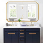 30"x48" Gold Bathroom Mirror for Wall, Large Brass Gold Bathroom Vanity Mirror for Over Sink, Rounded Rectangle Mirror in Premium Iron Metal Frame Hangs Horizontal Or Vertical