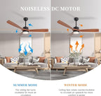revoici 52 Inch Solid Wood Ceiling Fans With Lights, Low Profile Ceiling Fan with Light and Remote, Reversible DC Motor, Indoor Outdoor 3 Blade Ceiling Fan Light for Bedroom Living room Farmhouse