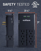 ECHOGEAR Wall Outlet with Surge Protection - Power & Protect 8 Devices with 6 Rotating AC Plugs & 2 USB Ports - Includes 1x USB-C Port & 1x USB-A Port - Black