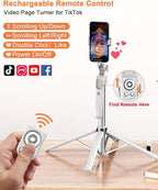 Yeaki 71” Auto Face Tracking Tripod for iPhone with Light,360° Rotating Phone Stand with Rechargeable Remote Control for TikTok Vlog, Phone Tripod for Android Camera/GoPro/Ring Light (White)