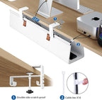 Zilink Under Desk Cable Management 30" No Drill Desk Cable Management Tray Clamp/Screw Mount Cable Tray Sturdy Waterproof Fabric Cord Organizer for Office, Home, White