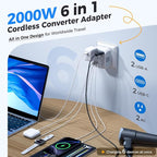 2000W Voltage Converter US to Europe - DOACE 220V to 110V Converter for European Travel, Power Converter Adapter Combo with 2 PD/QC & UK/AU/US/IT/European Travel Plug Adapters for Hair Dryer Phone