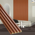 OUZUGIE WPC Acoustic Slat Wall Paneling, 8-Pack 114 x 6 Inches 3D Wall Panels for Interior Wall Decor,Living Room,TV Background,Study Room,Office Spaces,Bedroom,High Grille (Teak)