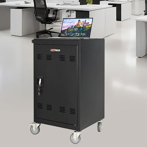 32-Bay Mobile Charging Cart with Keyed Lock, Steel Laptop & Tablet Charging Cabinet with Cable Management, Rolling Power Station for Classroom, Office, School, Library