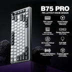 YUNZII B75 PRO Wireless Mechanical Keyboard,75% Layout with Knob,Hot Swap Gasket Custom Structure,Creamy Pre-lubed Switches,RGB Backlit,BT/Type-C/2.4G for Win/Mac(Cocoa Cream V2 Switch,Dark Grey)