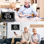 Irednolw Black Clock with Day and Date for Elderly Dementia Patients-Large Number Digital Clocks for Seniors-Digital Calendar Day Clock for Seniors Large with 12 Alarms, Auto Dimming