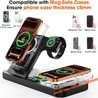 Dual Phone Magnetic Wireless Charging Station for Apple Devices/Apple Ecosystem,with Auto-Switch 7-Color Light & Clock, Compatible with iPhone 17/16/15, for iWatch 11/10/9 & AirPods Pro3（Black