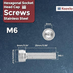 Kozelo 40pcs Socket Head Cap Screws - [M6-1 x 25mm] 304 Stainless Steel Allen Socket Drive for Electrical Motor 3D Printing Fan Engine Replacement Use, Silver