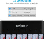 Tenergy TN477U 8-Bay Fast Charger for AA/AAA Ni-MH/NICD Rechargeable Batteries with Micro USB and USB C Inputs
