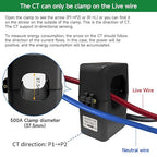 WiFi Energy Monitor with 2 * 500A Clamps, Real-Time Electricity Tracking, Smart Home Power Management