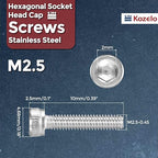 Kozelo 50pcs Socket Head Cap Screws - [M2.5-0.45 x 12mm] 304 Stainless Steel Allen Socket Drive for Electrical Motor 3D Printing Fan Engine Replacement Use, Silver