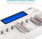 Tenergy Rechargeable Battery and Charger Combo TN162 - 8-Bay Smart AA/AAA NiMH/NiCd Charger + 8 pcs AAA NiMH Rechargeable Batteries