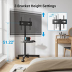 PERLESMITH Mobile TV Stand for 23-60 Inch LCD LED Flat/Curved Screen TVs, Tilt TV Cart Holds up to 88Lbs, Portable TV Stand with Laptop Shelf, Rolling TV Floor Stand Max VESA 400x400mm (PSTVMC06)