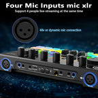 Podcast Equipment Bundle for 2, Audio Interface DJ Mixer with 48V XLR Condenser Microphone, RGB,Voice Change, for Streaming, Podcast Recording,Tiktok,PC, Smartphone COMMANDER M100 3rd