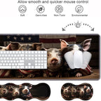 Ergonomic Keyboard Wrist Rest & Mouse Pad Wrist Rest Set, Large XXL Gaming Desk Mat 31.5"x 11.8" with Memory Foam, Easy Typing Pain Relief for Office & Home, Funny Piggy Wrapped in American Flag