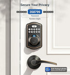 Veise Fingerprint Door Lock with 2 Lever Handles - Keyless Entry Door Lock, Electronic Keypad Deadbolt, Digital Smart Code & Front Handle Sets, Auto-Locking, Easy Installation, Oil Rubbed Bronze