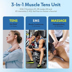 3-in-1 TENS Unit Muscle Stimulator with Color Display - Dual Channel EMS Machine, 28 Therapy Modes,40 Intensity Levels,8 Electrode Pads & EVA Case for Effective Pain Relief