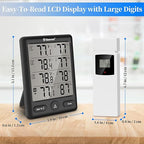 Geevon Indoor Outdoor Thermometer Wireless with 3 Remote Sensors, Digital Hygrometer Thermometer, Wireless Temperature Humidity Monitor Gauge with 200FT/60M Range (Black)