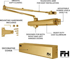 Commercial Door Closer Automatic Heavy Duty High Traffic Adjustable ANSI/BHMA Grade 1 Standard, UL Listed ADA Compliant Hydraulic Backcheck Delayed Action Latch Speed 1-6 Power (1, Matte Gold)
