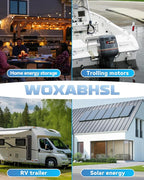 WOXABHSL 12V 200Ah Lithium LiFePO4 Battery, Built-in 200A BMS, 2560Wh Energy Storage, Iron Phosphate 4000-15000 Deep Cycles Battery for Solar, Trolling Motor, RV 1PCS
