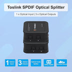 J-Tech Digital 1x3 Optical Audio Splitter, 1 in 3 Out Toslink SPDIF Digital Audio Splitter for TV, Soundbar, Home Theater, Digital Audio 5.1 LPCM2.0, Plug and Play [JTD-SP0103]