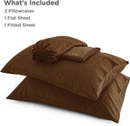 Bedsure Queen Sheet Set, Rayon Derived from Bamboo, Cooling Sheets, Breathable & Soft, Deep Pocket Up to 16 Inches, Hotel Luxury Silky Bedding for Hot Sleepers, Brown