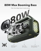 Soundcore Boom 2 by Anker, Outdoor Speaker, 80W, Subwoofer, BassUp 2.0, 24H Playtime, IPX7 Waterproof, Floatable, RGB Lights, USB-C, Custom EQ, Bluetooth 5.3, Portable for Camping and Beach - Green