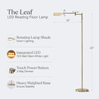 Brightech Leaf Pharmacy LED Reading Lamp, Dimmable Floor Lamp with Easy Rotation over Chair or Desk for Living Rooms & Offices, Adjustable Standing Tall Lamp, For Sewing & Crafts, Antique Brass (Gold)