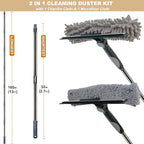 20+ Feet Reach 2 in 1 Window Washing Squeegee & Duster with 3-13 ft Splicable Extension Pole // Window Cleaning Tool & Window Washer Squeegee for Home Indoor Outdoor Window Washing (Grey)