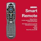4-in-1, 4-Device IR Universal Remote Control with Macro, Learning, Backlit, Netflix Apps Keys for All TVs, Streaming Players, BluRay Player, Audio, Cable, Roku, Apple TV and More - Anderic RRU401