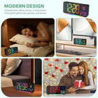 EVILTO Digital Alarm Clocks for Bedrooms, RGB Desk Clock with 15 Color Display, Date Temperature and Weekday, DST, Snooze, 2 Alarms, Ambient Lighting for Living Room, Bedside Office Gaming Desk Decor