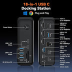 TobenONE 18 in 1 Laptop Docking Station 3 Monitors, Triple 4K Display with 3 HDMI, 9 USB Ports, Gigabit Ethernet, PD3.0, for Windows/Dell/Lenovo/HP/Thinkpad Laptops (No Power Adapter)