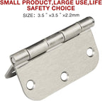 12 Pack Interior 3.5" Brushed Nickel Door Hinges for Doors 3 1/2 Inch Rounded 5/8" Noise Free Residential Standard Hinge for Study Spare/Play/Lounge/Bed Room,Walk-in Closet,DIY Table,Celler,Balcony