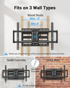 Pipishell Full Motion TV Wall Mount for 42-85 inch Flat Screen LED TV up to 132lbs Swivel Dual Articulating Arms Mount, Tool-Free Tilt Bracket Max VESA 600x400mm, Fits 8” 12” 16" Wood Studs