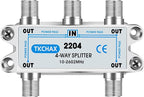 TKCHAX 4 Way Coaxial Cable Splitter,Support 10-2602MHz, RG6 Compatible, Nickel-Plated for Cable Splitter,Work with CATV, Satellite TV,Antenna System and MoCA Configurations