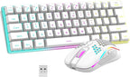 RedThunder 60% Wireless Gaming Keyboard and Mouse Combo, 2500mAh Rechargeable Battery, Ultra-Compact Small RGB Mechanical Feel Keyboard, Lightweight Honeycomb Optical Mouse for Gaming/Business, White