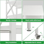Ollieroo 3 Tier Printer Stand, Large Table with Wheels, Rolling Cart with Height Adjustable Middle Storage Shelf, 23.6 x 23.6 x 30.3 Inches Shelf for Home Office, White