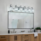 BBLLWJ 6 Light Bathroom Vanity Light Modern Black Vanity Light Fixtures Bathroom Light Fixtures Over Mirror Crystal Vanity Lighting Fixtures