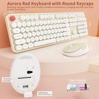 HotFox Wireless Keyboard and Mouse Combo, Full-Size Retro Typewriter Keyboard with Round Keycaps, Ergonomic Design for Windows PC, Home and Office Use - Cream