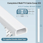 Cable Hider Raceway Kit, 68in Wire Hiders for TV on Wall, Paintable Cord Cover Channel, Cord Hider for Wall Mounted TV in Home Office, 4X L17in X W0.95in X H0.47in, Black
