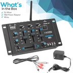 Pyle Wireless DJ Audio Mixer - 3 Channel Bluetooth Compatible DJ Controller Sound Mixer, Mic-Talkover, USB Reader, Dual RCA Phono/Line In, Microphone Input, Headphone Jack, Black - PMX8BU