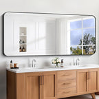 Large Bathroom Mirror, 72x30 inch Black Metal Frame Rectangular Vanity Mirror, Rounded Corner Wall Mounted Rectangle Mirrors for Bedroom Living Room Hangs Horizontal Or Vertical
