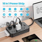 Solidock Flat Plug Power Strip Surge Protector with 12 AC Outlets 6 USB Ports 3 Side Multi Plug Outlet Extender 15 Ft Extension Cord for Home Office Kitchen Dorm Wall Desk Charging Station ETL Listed