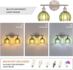Shenmoyl Bathroom Light Fixtures, 2-Light Vanity Wall Light Over Mirror with Green Tulip Glass Shade for Bedroom Living Room (Bulb Not Included), Satin Nickel