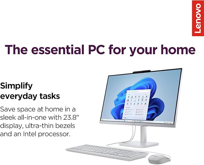 Lenovo IdeaCentre Everyday Tasks 24" Full HD All-in-One Desktop Computer • Lifetime Office 365 for The Web • Intel 4-Cores • 512GB External and 256GB SSD • 8GB RAM • Keyboard and Mouse • Windows 11
