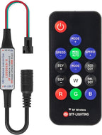 BTF-LIGHTING WS2811 WS2812B 1903 DC5/12V 14keys Wireless RF RGB LED Controller 300 Kinds of Changes Digital Color LED Pixel Strip modules Input=Ouput Voltage Perfect for DIY Project Black