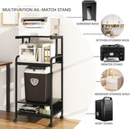 Arbuxzuy 4 Tier Stand with Storage Shelf, Tall Mobile Printer Table for Home Office, Adjustable Stands for Heat Press Scanner Fax (Black)